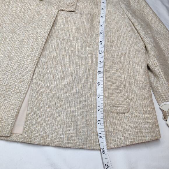 Rebecca Taylor Tweed Cropped Beaded Jeweled Blazer Beige 4 Preppy Old Money - Picture 12 of 13